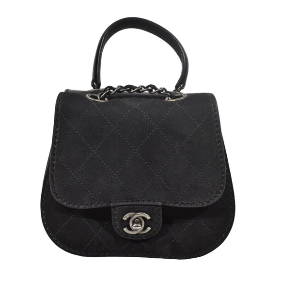 Chanel 13P Black Nubuck Suede Saddle Mini CC Logo Quilted Chain Crossbody Bag - Picture 1 of 12